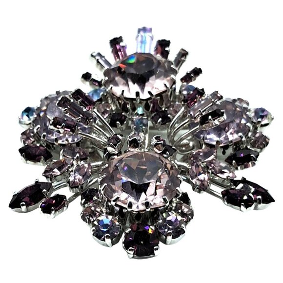 Austria Alexandrite Rhinestone Brooch Purple Blue Austrian Pin Vintage Costume J - Picture 1 of 11